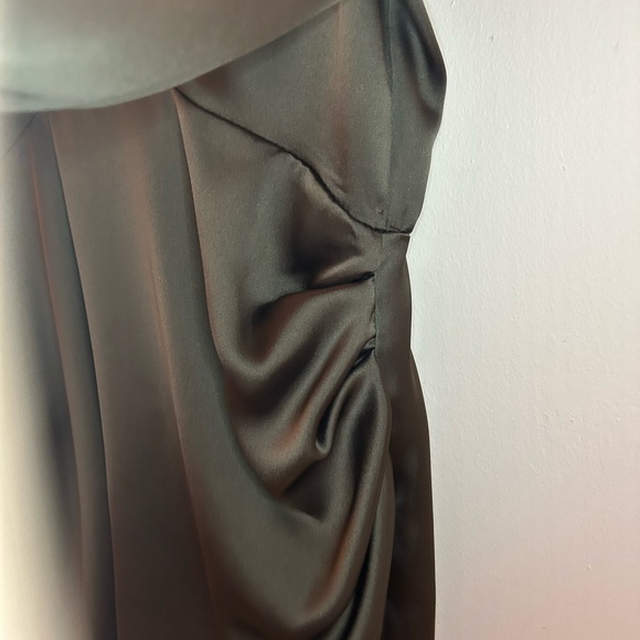 Zara Olive Satin Faux Wrap Long Sleeve Mini Dress - Picture 8 of 14